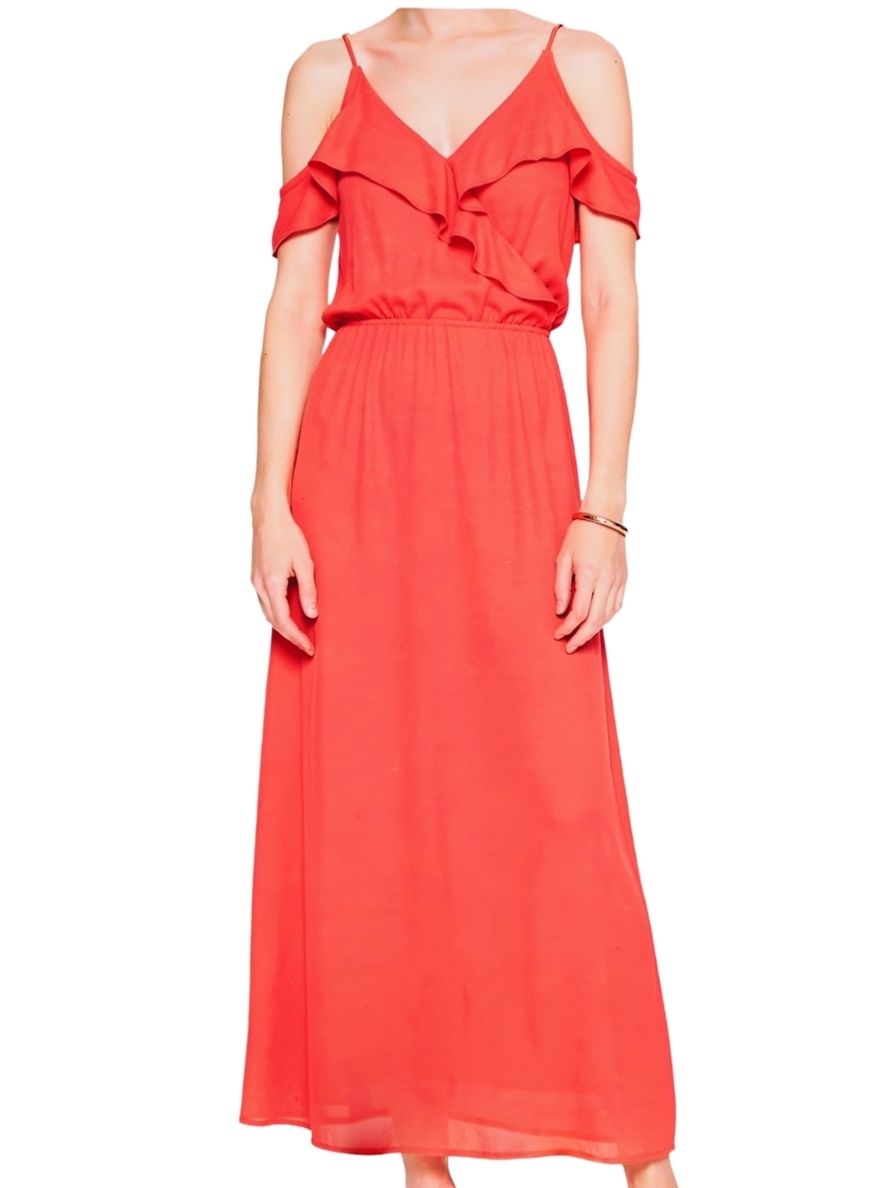 Banana Republic Coral Ruffle Maxi Dress Size 6 Feminine Chic Boho